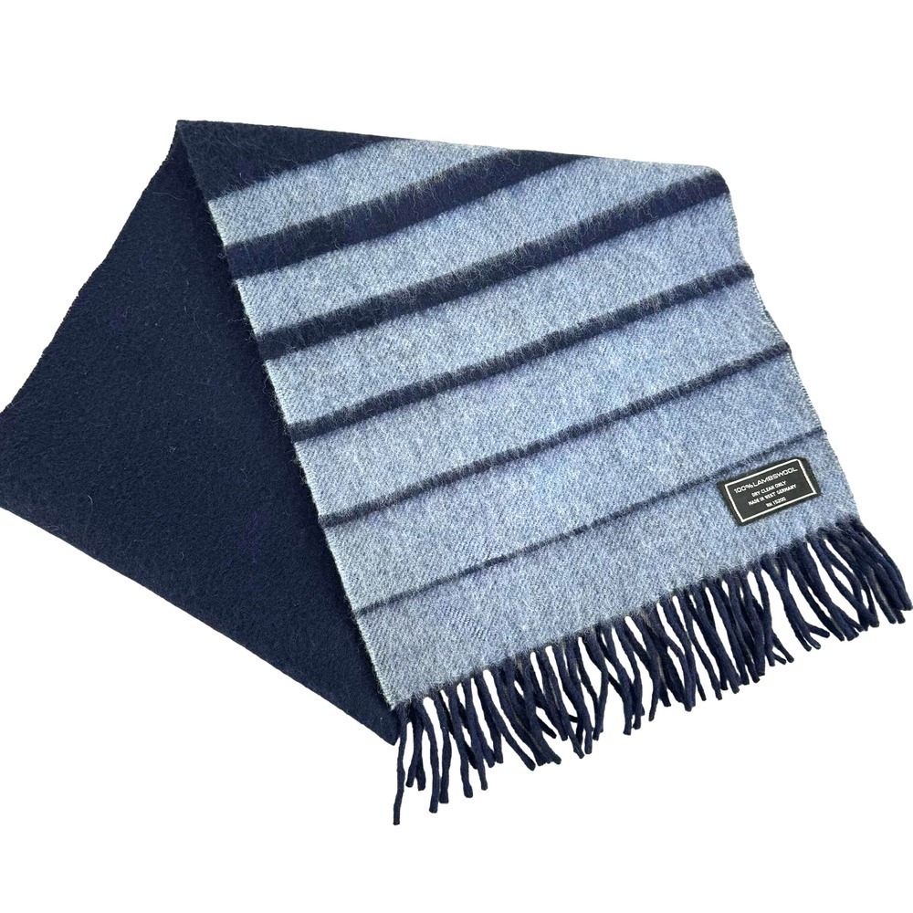Blue/black stripe lambswool scarf made‎ in Germany